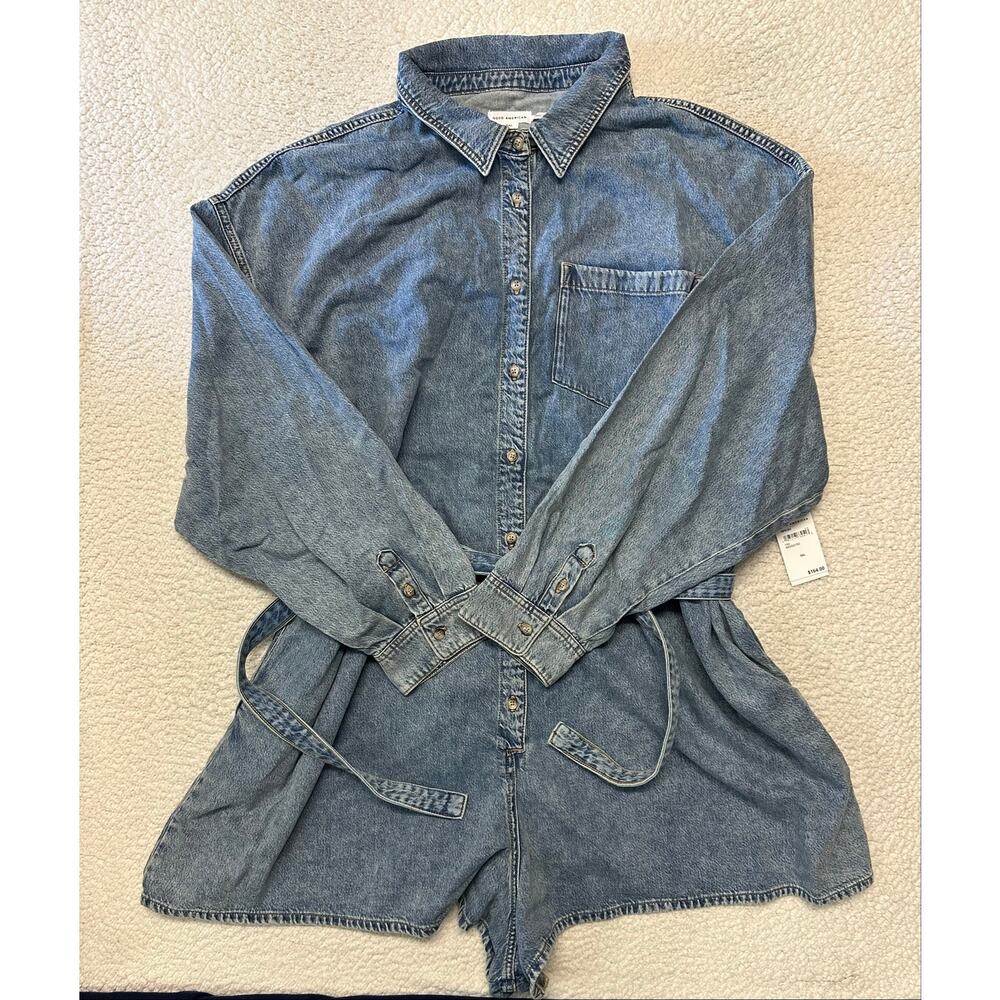 NWT* Good American Blue Tie Waist Denim Romper Size 5XL